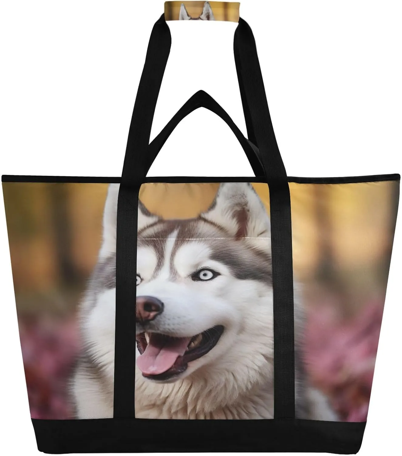 Wolf Cute Tote Bag for Women with Zipper Reusable Grocery Bags Foldable Insulated Cooler Bag Handbags Shopping Bags Totes for Groceries Travel Picnic Beach Work
