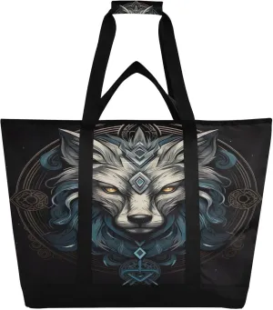 Wolf Grey Tote Bag for Women with Zipper Reusable Grocery Bags Foldable Insulated Cooler Bag Totes Shopping Bags Handbags for Groceries Work Picnic Travel Beach