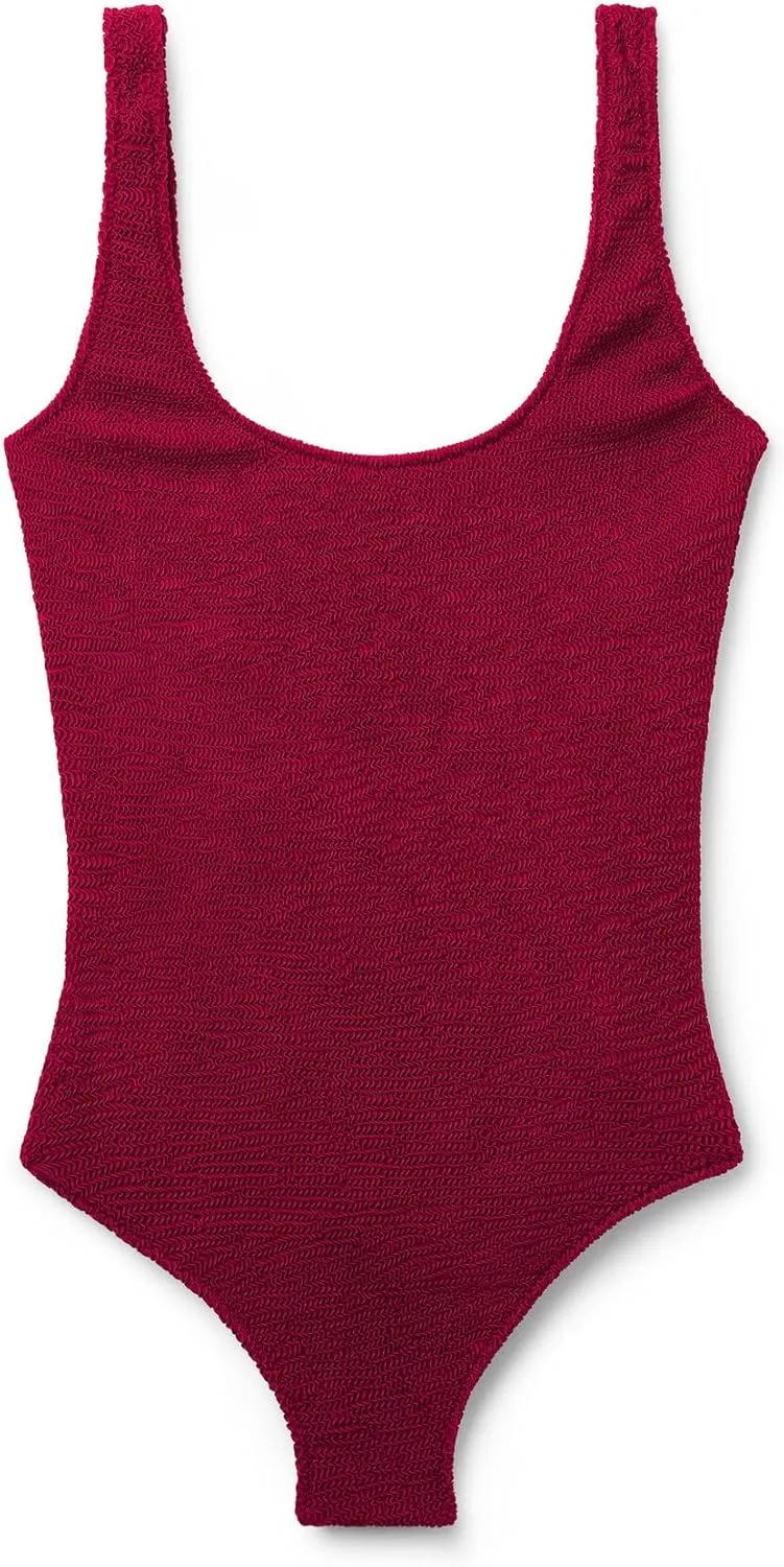 Woman's High Cut One Piece Swimsuit Crinkle Waves