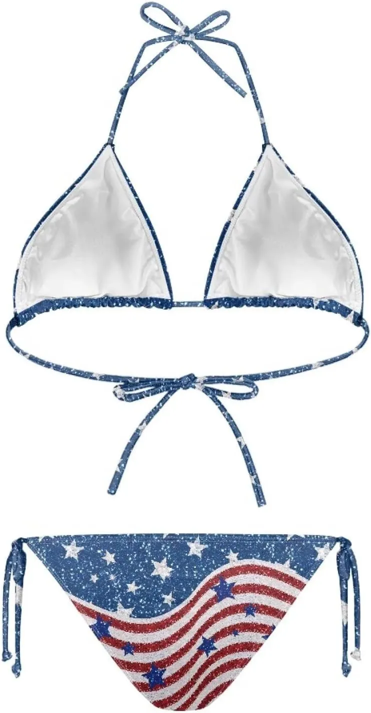 Women Bikini Sets Two Piece High Waisted Swimsuit V Neck Halter String Bathing Suit Triangle Bikini Bottoms