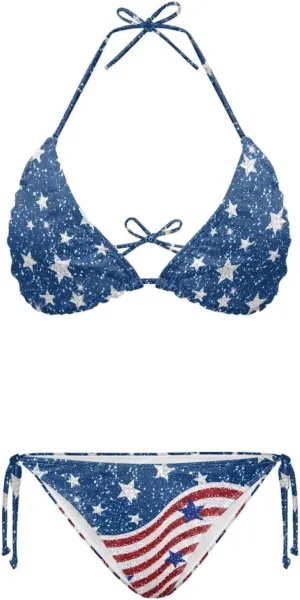 Women Bikini Sets Two Piece High Waisted Swimsuit V Neck Halter String Bathing Suit Triangle Bikini Bottoms