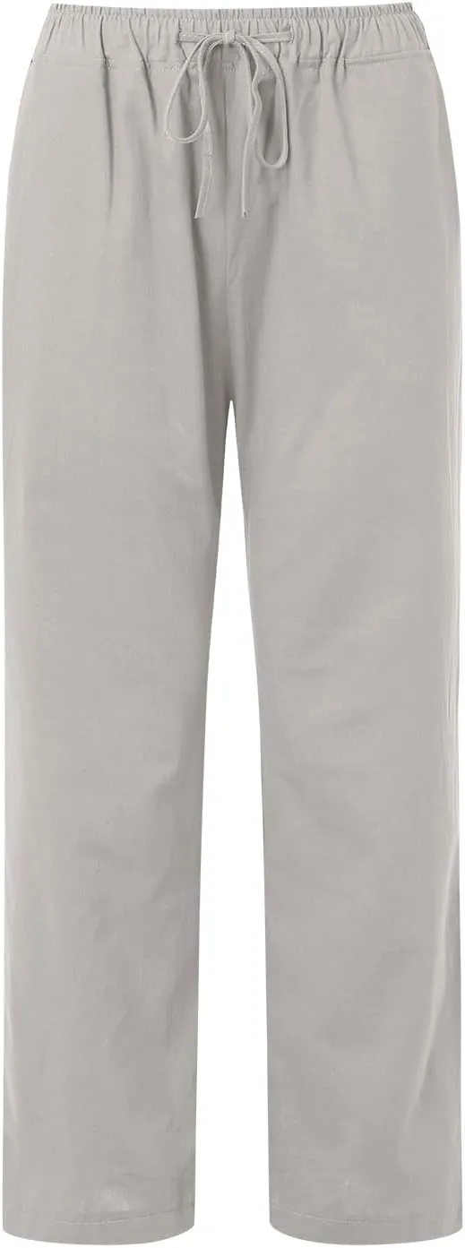 Women Casual Cotton Linen Pants Lightweight Summer Loose Fit Elastic Waist Plus Size Solid Lounge Long Trousers Beach Clothes