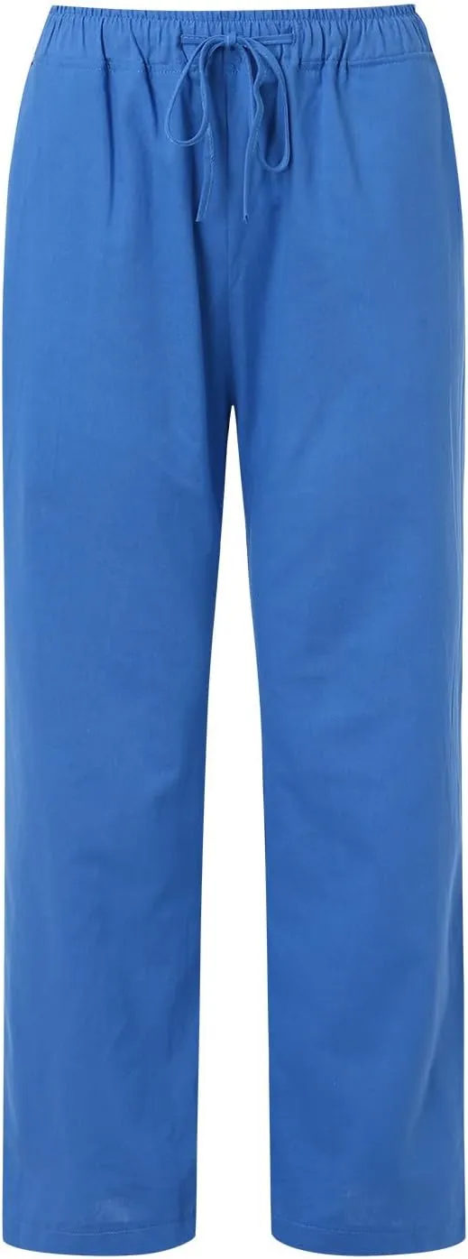 Women Casual Cotton Linen Pants Lightweight Summer Loose Fit Elastic Waist Plus Size Solid Lounge Long Trousers Beach Clothes