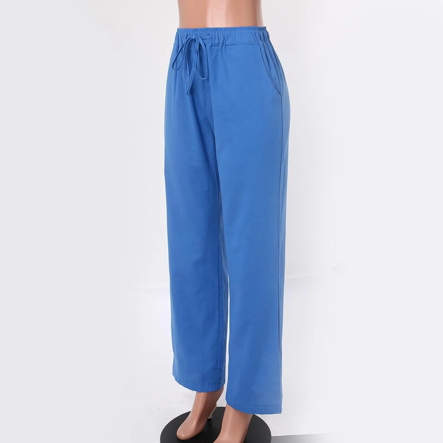 Women Casual Cotton Linen Pants Lightweight Summer Loose Fit Elastic Waist Plus Size Solid Lounge Long Trousers Beach Clothes