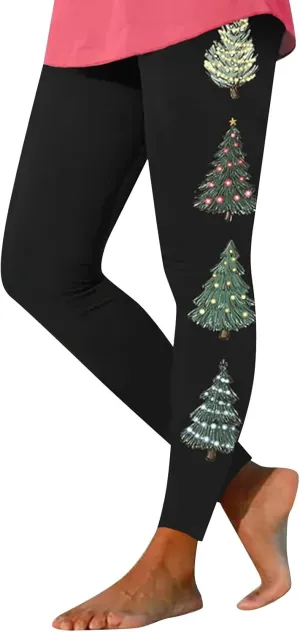 Women Christmas Leggings Funny Xmas Graphic Yoga Sweatpants Winter Warm Tights Tousers High Waist Jogger Lounge Pants