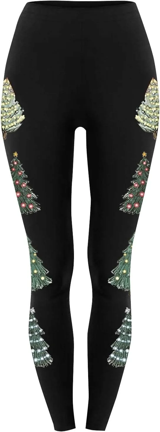 Women Christmas Leggings Funny Xmas Graphic Yoga Sweatpants Winter Warm Tights Tousers High Waist Jogger Lounge Pants