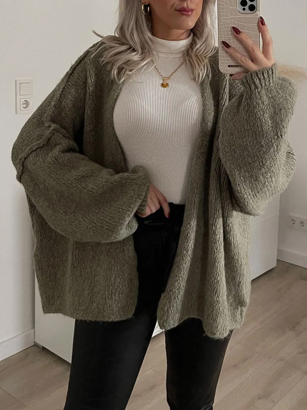 Women Chunky Sweater Y2k Oversized Knit Cardigans Long Sleeve Open Front Knit Sweaters Outwear 2025 Fall Winter Clothes