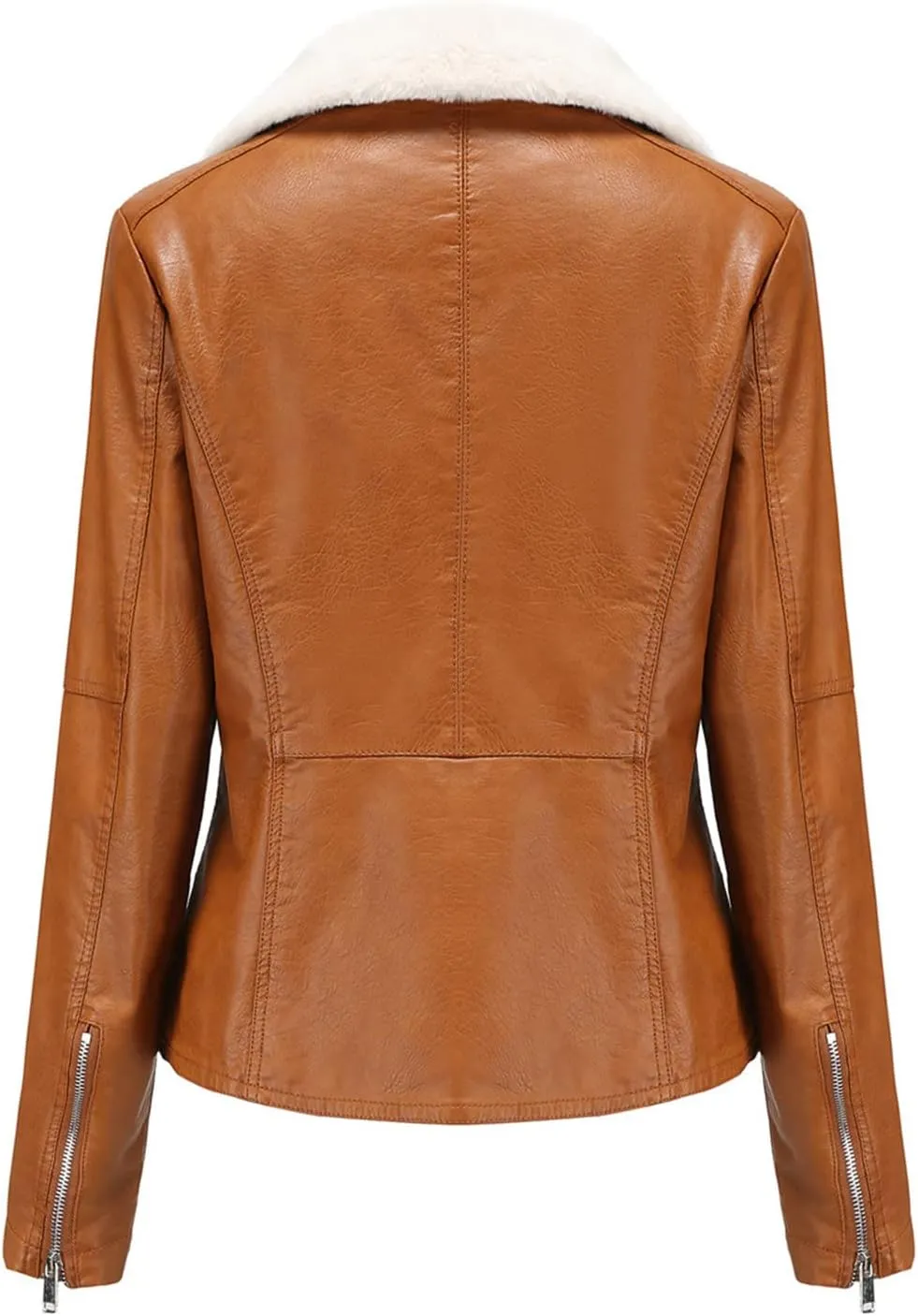 Women Faux-Leather Jackets Cropped Motorcycle Fleece Sherpa Jacket Lightweight Zipper Vegan Pleather Moto Biker Coat
