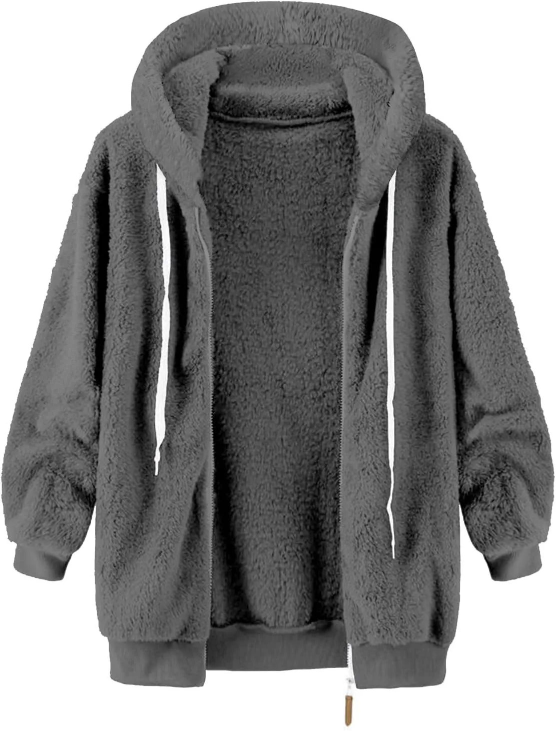 Women Fuzzy Jackets Full Zip Hooded Sweatshirt Coat Winter Warm Fleece Plush Zipper Hoodies Cozy Cardigan Outwear