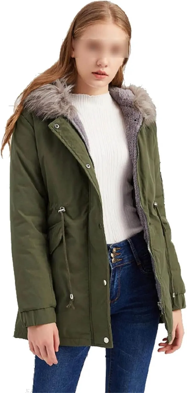 Women Long Thicken Parka Jacket With Fluffy Fur Hood Warm Padded Cotton Coat Clothes Plus Casual Outwear