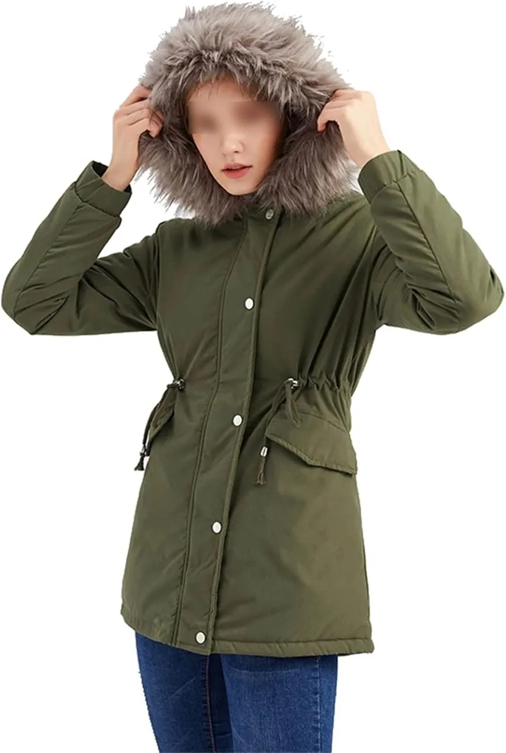 Women Long Thicken Parka Jacket With Fluffy Fur Hood Warm Padded Cotton Coat Clothes Plus Casual Outwear