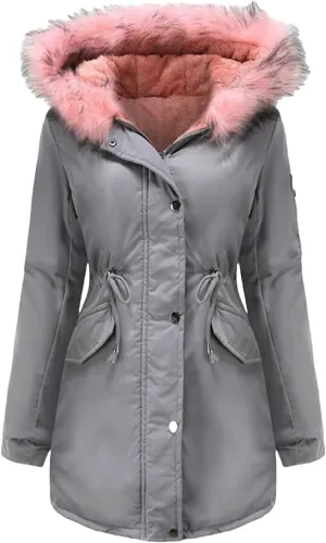 Women Long Thicken Parka Jacket With Fluffy Fur Hood Warm Padded Cotton Coat Clothes Plus Casual Outwear