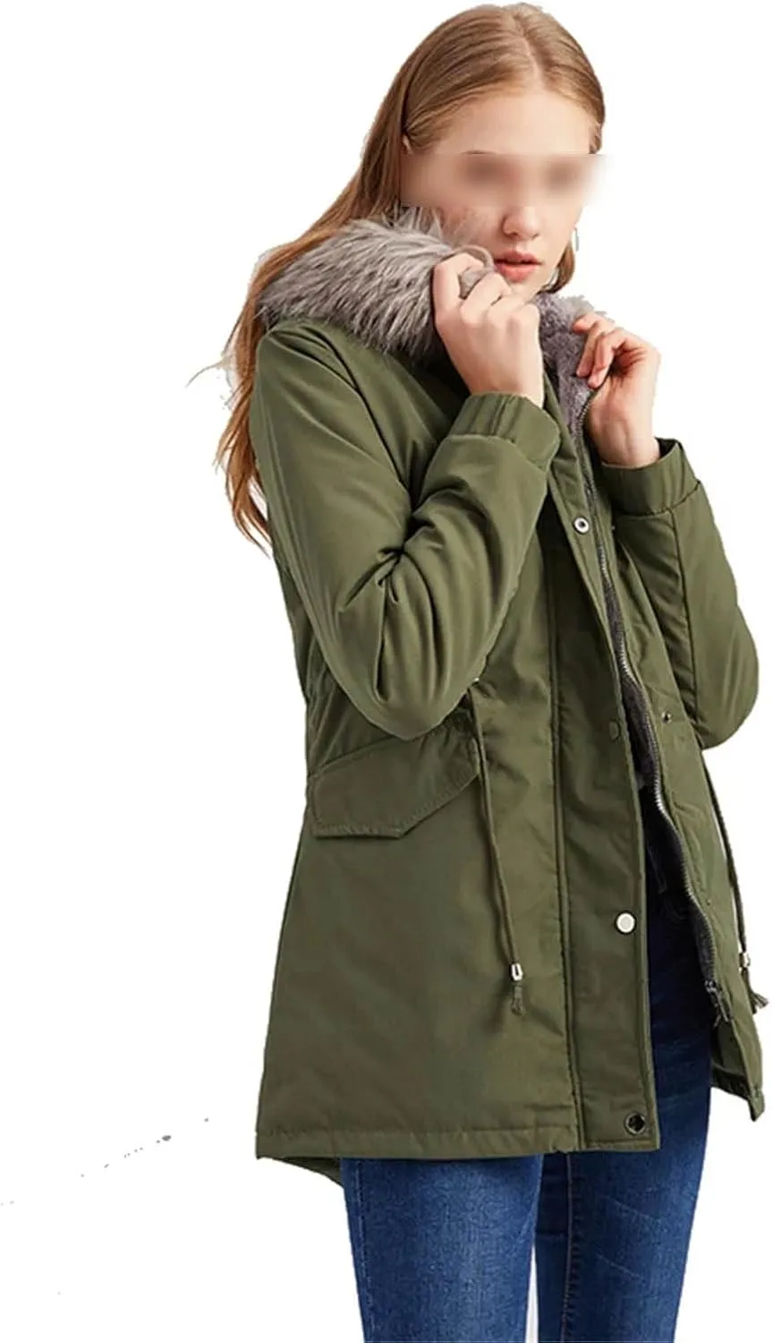 Women Long Thicken Parka Jacket With Fluffy Fur Hood Warm Padded Cotton Coat Clothes Plus Casual Outwear