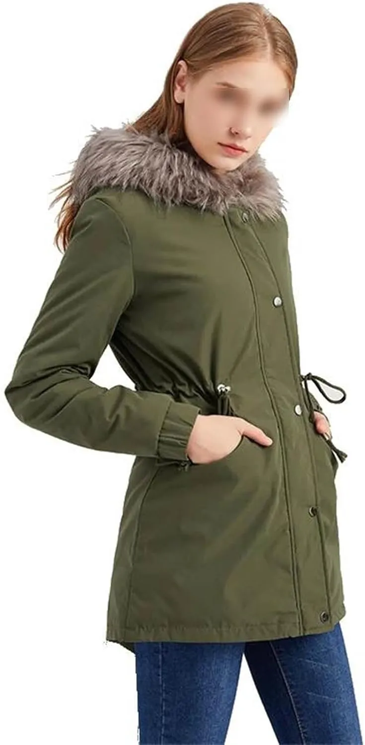 Women Long Thicken Parka Jacket With Fluffy Fur Hood Warm Padded Cotton Coat Clothes Plus Casual Outwear