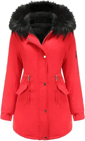 Women Long Thicken Parka Jacket With Fluffy Fur Hood Warm Padded Cotton Coat Clothes Plus Casual Outwear