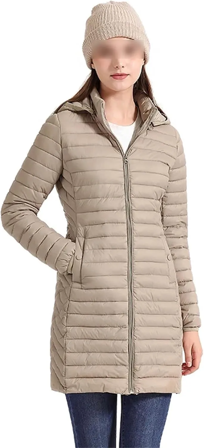 Women Long Warm Parka Coat With Hood Winter Outdoor Padded Cotton Clothes Ultralight Portable Outwear