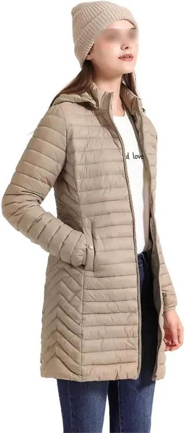 Women Long Warm Parka Coat With Hood Winter Outdoor Padded Cotton Clothes Ultralight Portable Outwear