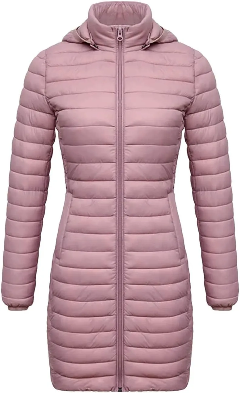 Women Long Warm Parka Coat With Hood Winter Outdoor Padded Cotton Clothes Ultralight Portable Outwear