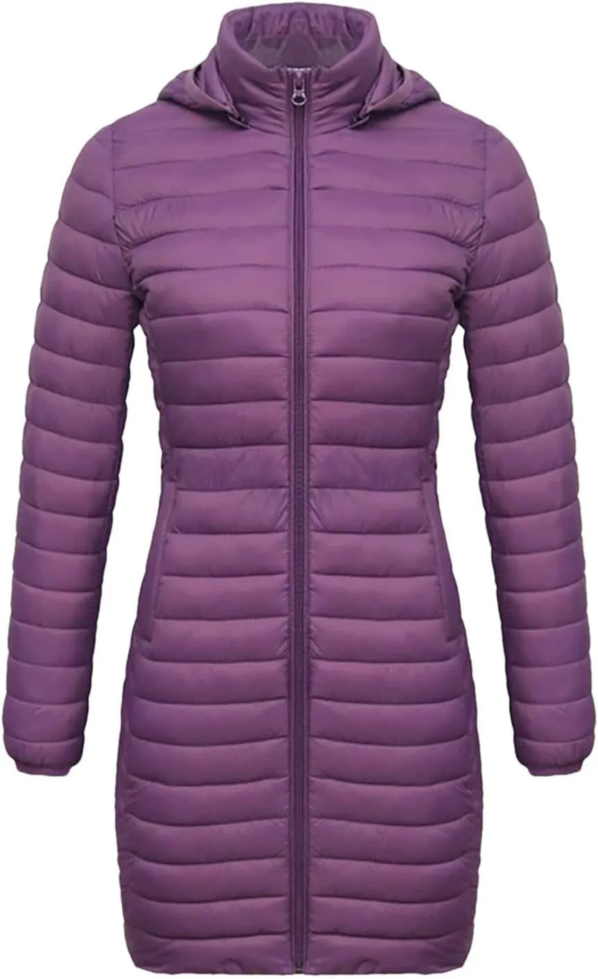 Women Long Warm Parka Coat With Hood Winter Outdoor Padded Cotton Clothes Ultralight Portable Outwear
