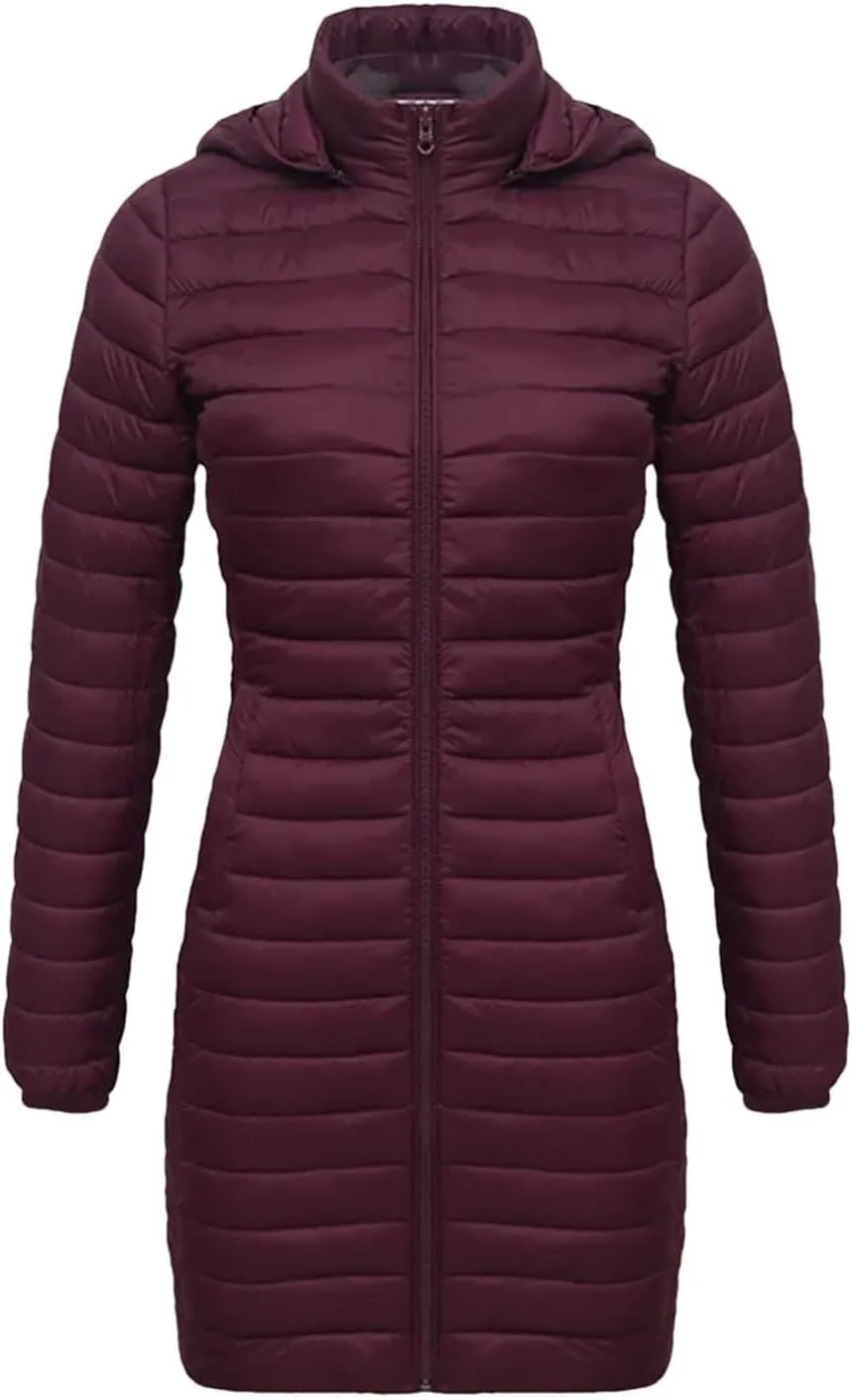 Women Long Warm Parka Coat With Hood Winter Outdoor Padded Cotton Clothes Ultralight Portable Outwear