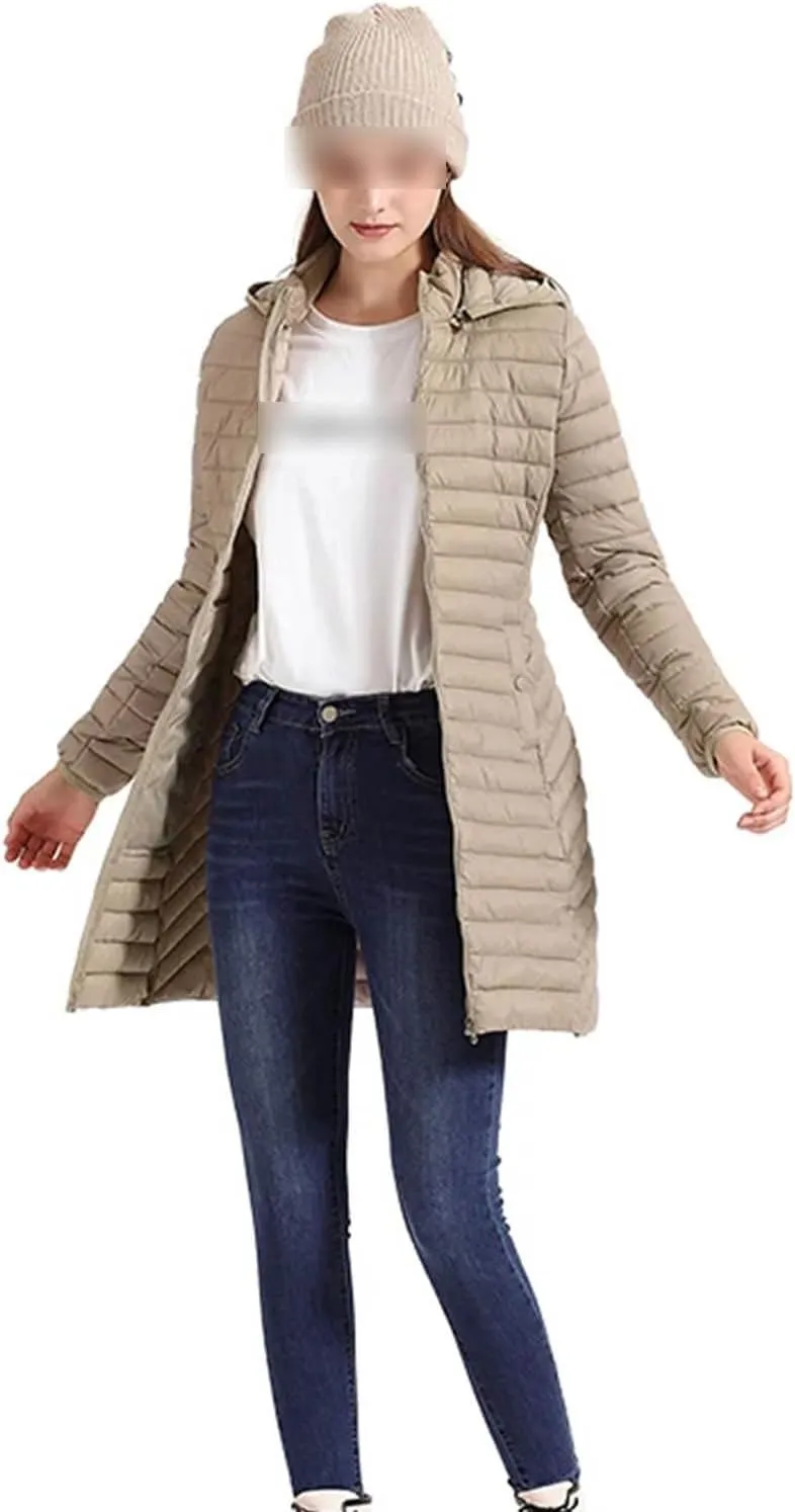 Women Long Warm Parka Coat With Hood Winter Outdoor Padded Cotton Clothes Ultralight Portable Outwear