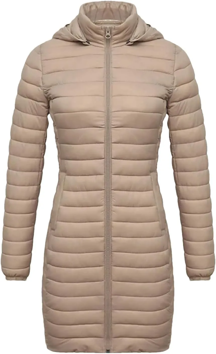 Women Long Warm Parka Coat With Hood Winter Outdoor Padded Cotton Clothes Ultralight Portable Outwear