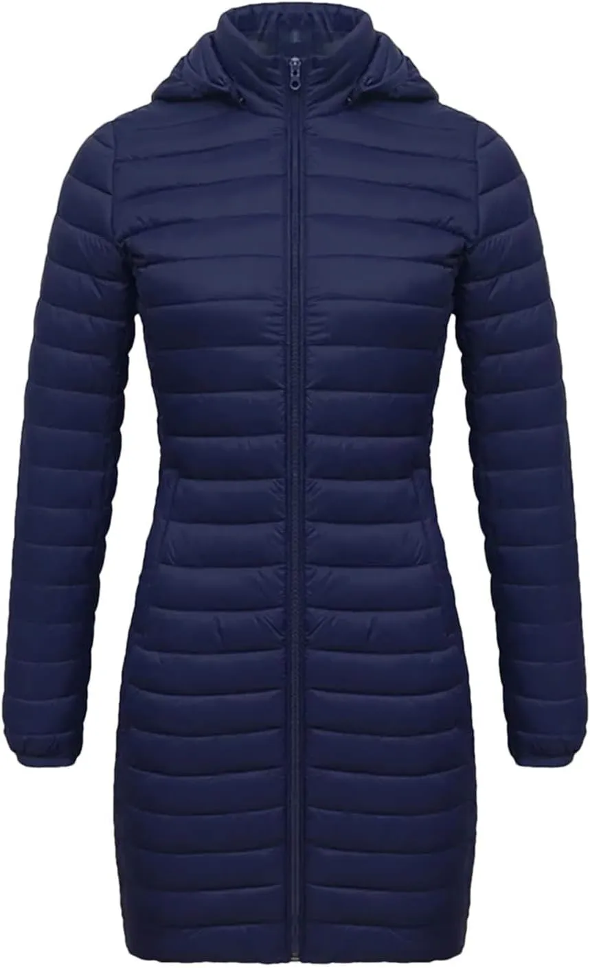 Women Long Warm Parka Coat With Hood Winter Outdoor Padded Cotton Clothes Ultralight Portable Outwear