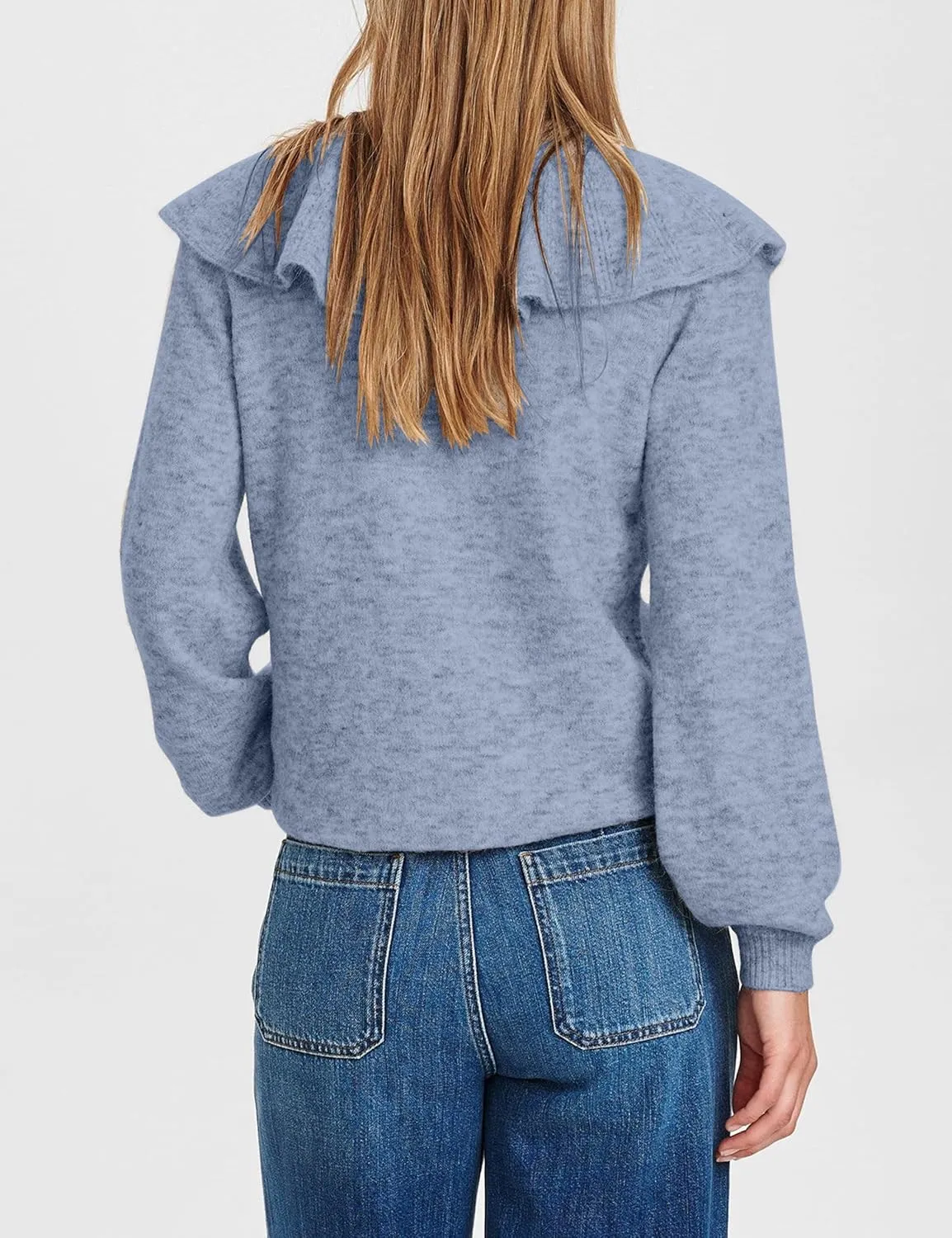 Women Ruffle Collar Cardigan Open Front Long Sleeve Button Down Knit Sweater Coats Solid Casual Fall Tops with Pockets