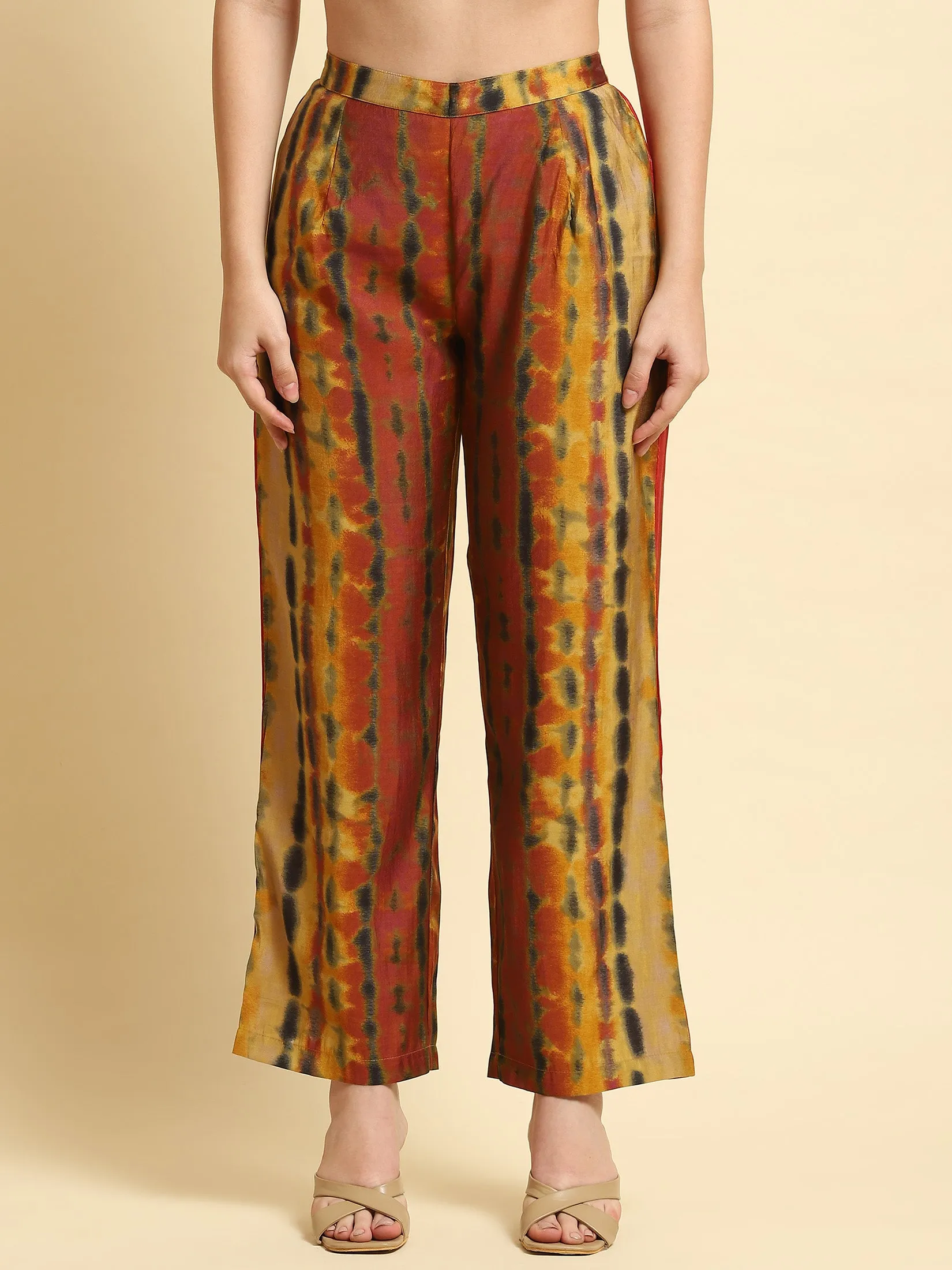 Women Rust Tie Dye Printed Kurta Comfort Pant Dupatta