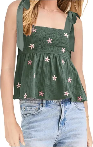 Women Smocked Floral Tank Top Flower Print Ruffle Babydoll Cami Top Summer Vintage Sleeveless Peplum Camisole