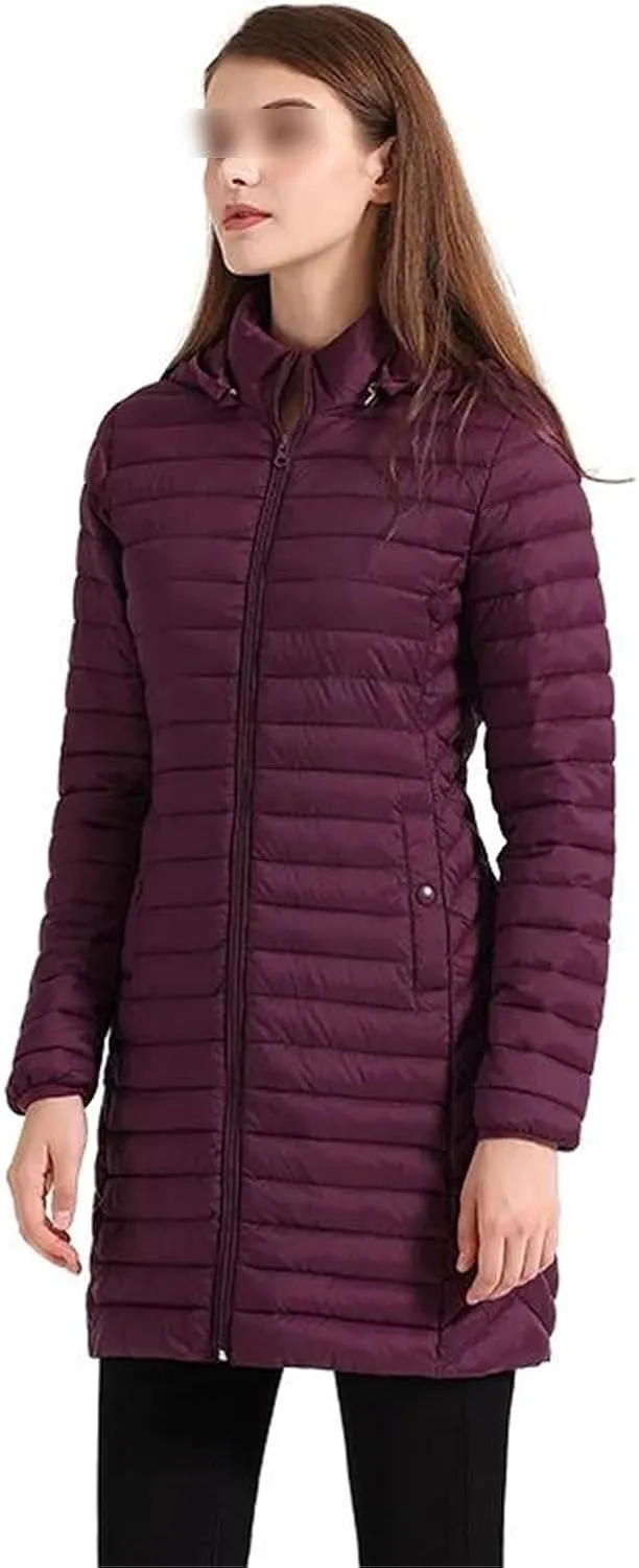 Women Soild Loose Long Parka Coat With Hood Warm Outdoor Padded Cotton Clothes Ultralight Portable Outwear