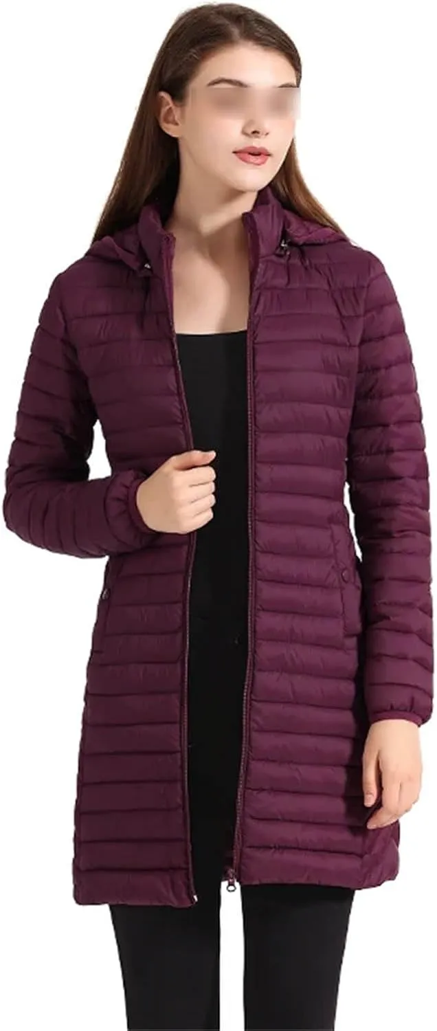 Women Soild Loose Long Parka Coat With Hood Warm Outdoor Padded Cotton Clothes Ultralight Portable Outwear