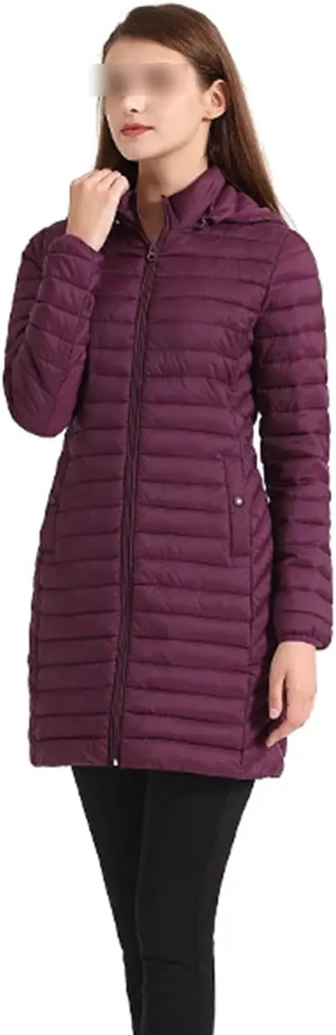 Women Soild Loose Long Parka Coat With Hood Warm Outdoor Padded Cotton Clothes Ultralight Portable Outwear