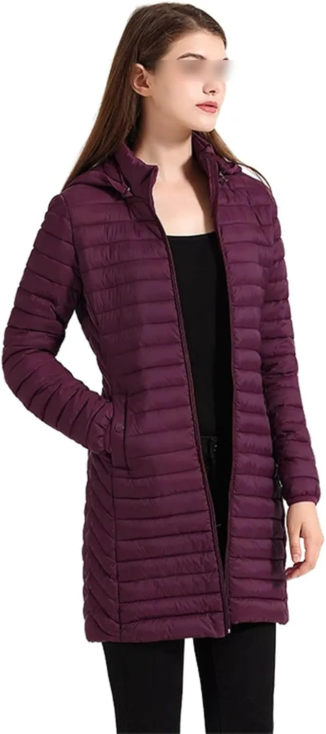 Women Soild Loose Long Parka Coat With Hood Warm Outdoor Padded Cotton Clothes Ultralight Portable Outwear