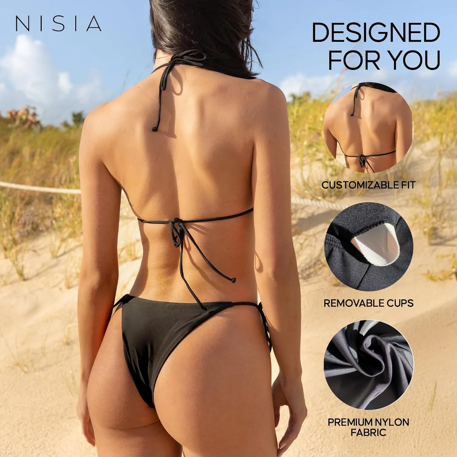 Women String Bikini Set - Halter Side Tie Two Piece Swimsuit - Triangle Bathing Suits - Bikini Sets for Women