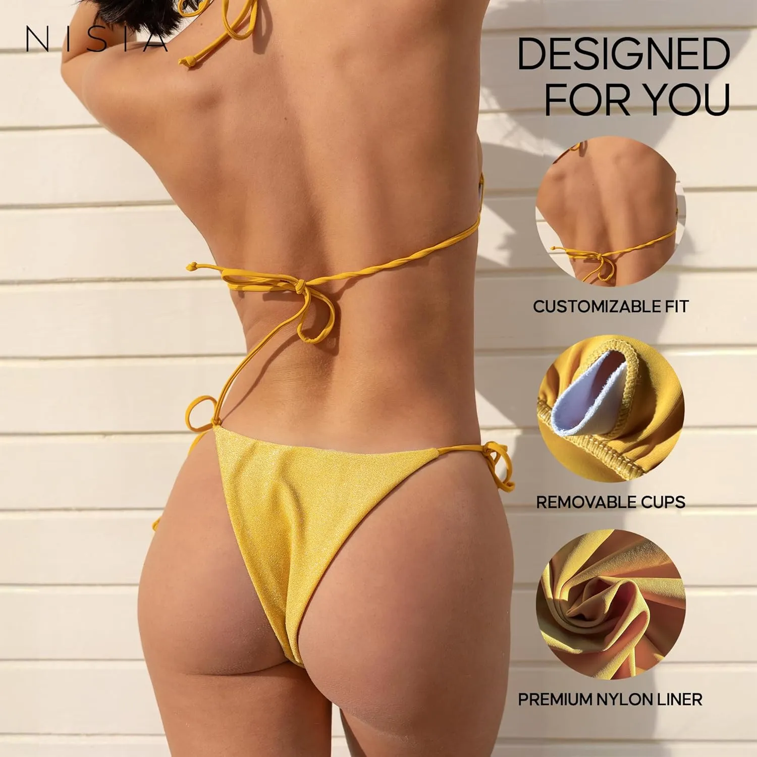 Women String Bikini Set - Halter Side Tie Two Piece Swimsuit - Triangle Bathing Suits - Bikini Sets for Women