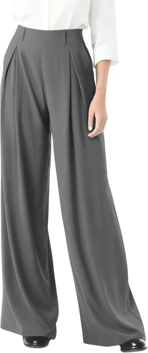 Women Wide Leg Dress Pants High Waisted Loose Fit Business Suit Pants Work Trousers with Pockets