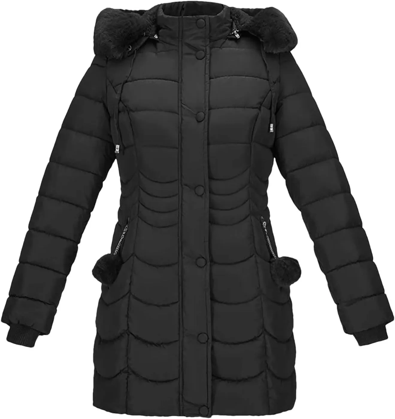 Women Winter Warm Parka Coat With Fur Fluffy Fur Hood Outdoor Long Padded Cotton Clothing
