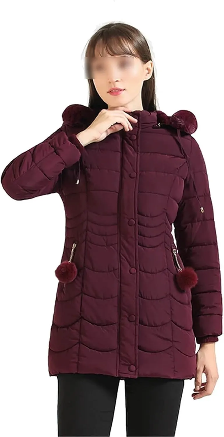 Women Winter Warm Parka Coat With Fur Fluffy Fur Hood Outdoor Long Padded Cotton Clothing