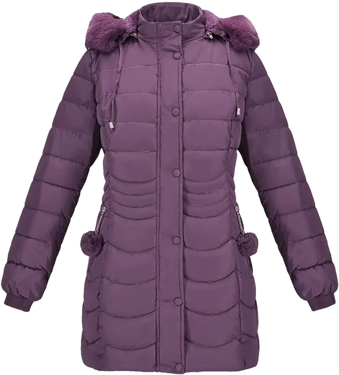 Women Winter Warm Parka Coat With Fur Fluffy Fur Hood Outdoor Long Padded Cotton Clothing