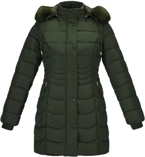 Women Winter Warm Parka Coat With Fur Fluffy Fur Hood Outdoor Long Padded Cotton Clothing