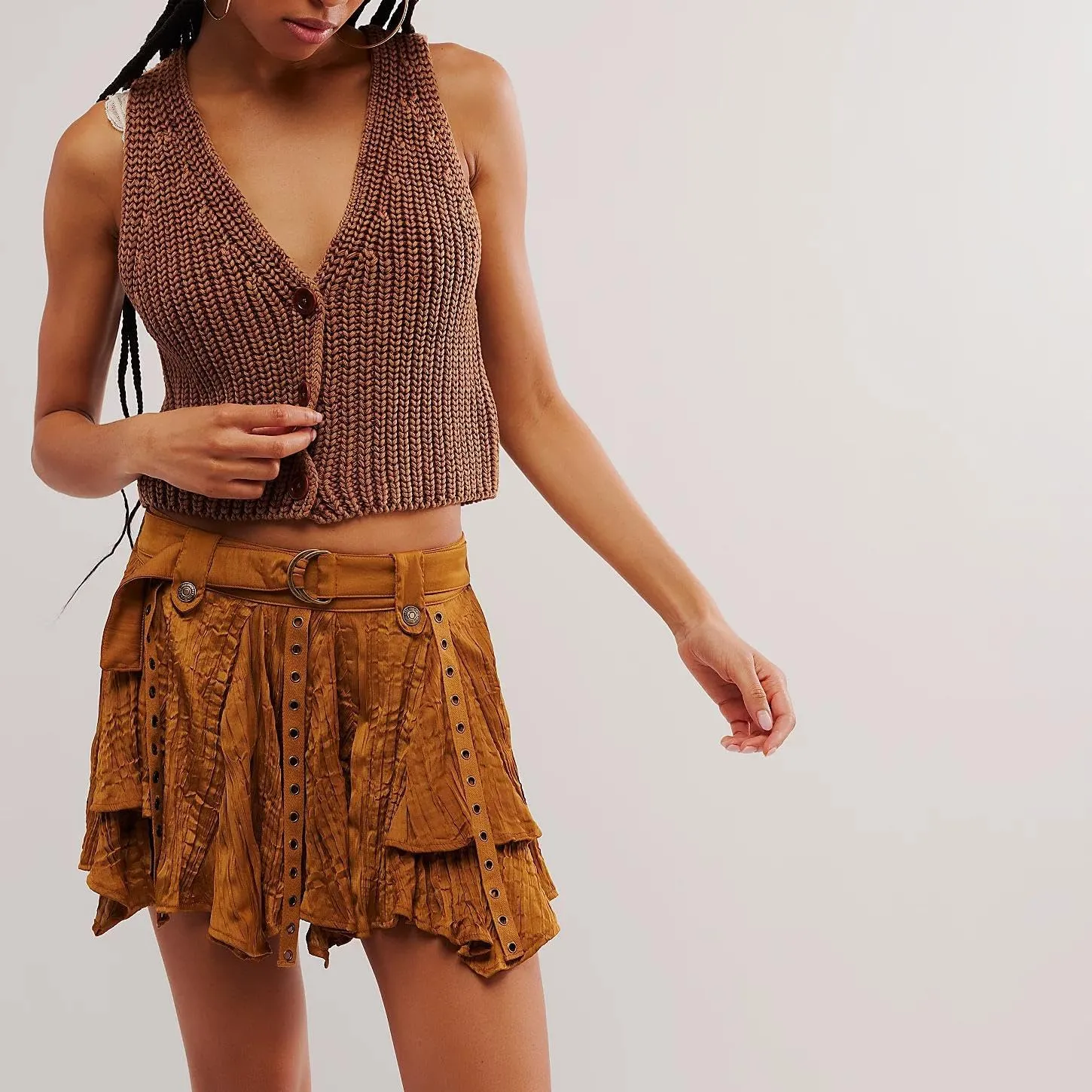 Women Y2k Button Down Chunky Knit Crop Sweater Vest Loose Sleeveless V Neck Open Font Button Front Cardigan Vest