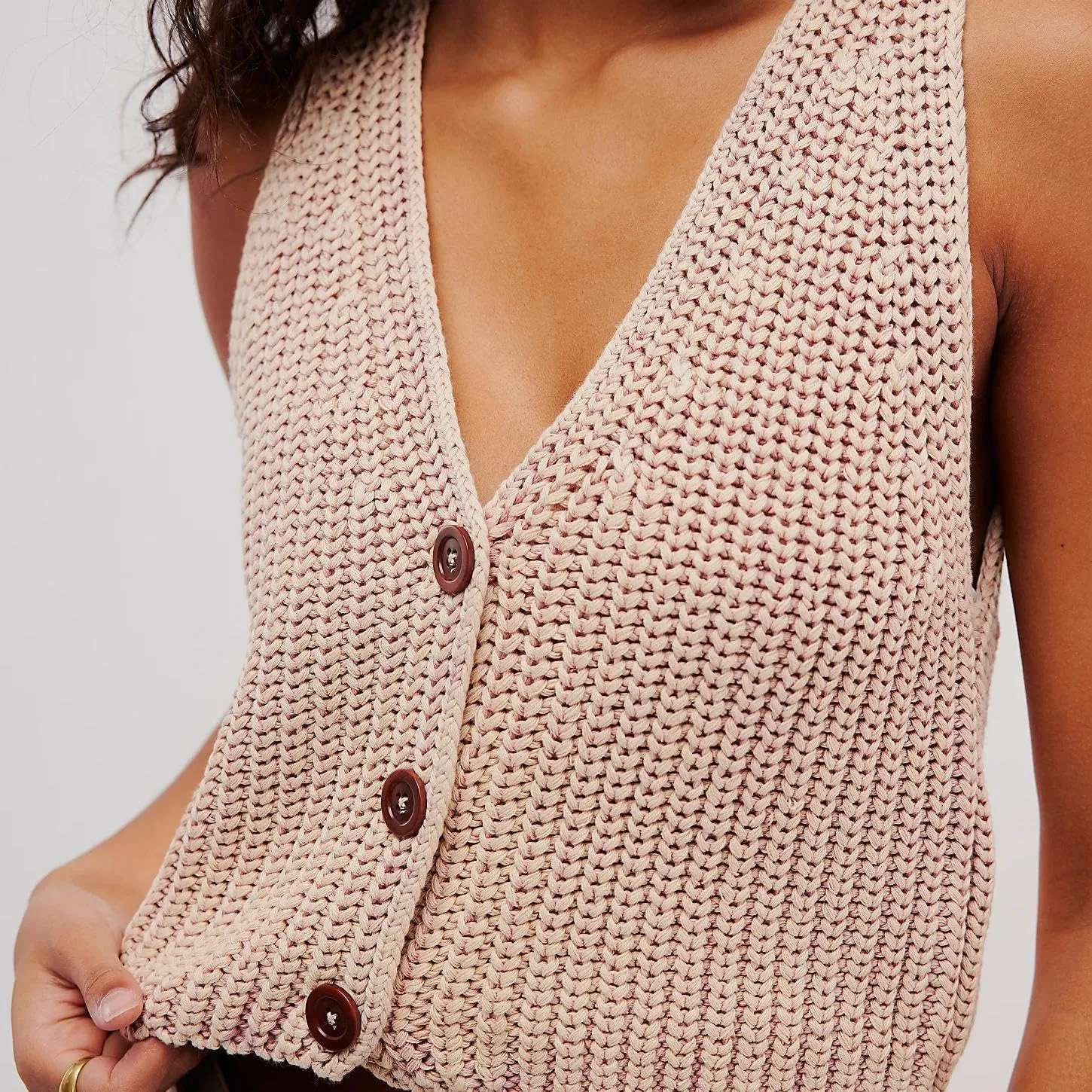 Women Y2k Button Down Chunky Knit Crop Sweater Vest Loose Sleeveless V Neck Open Font Button Front Cardigan Vest