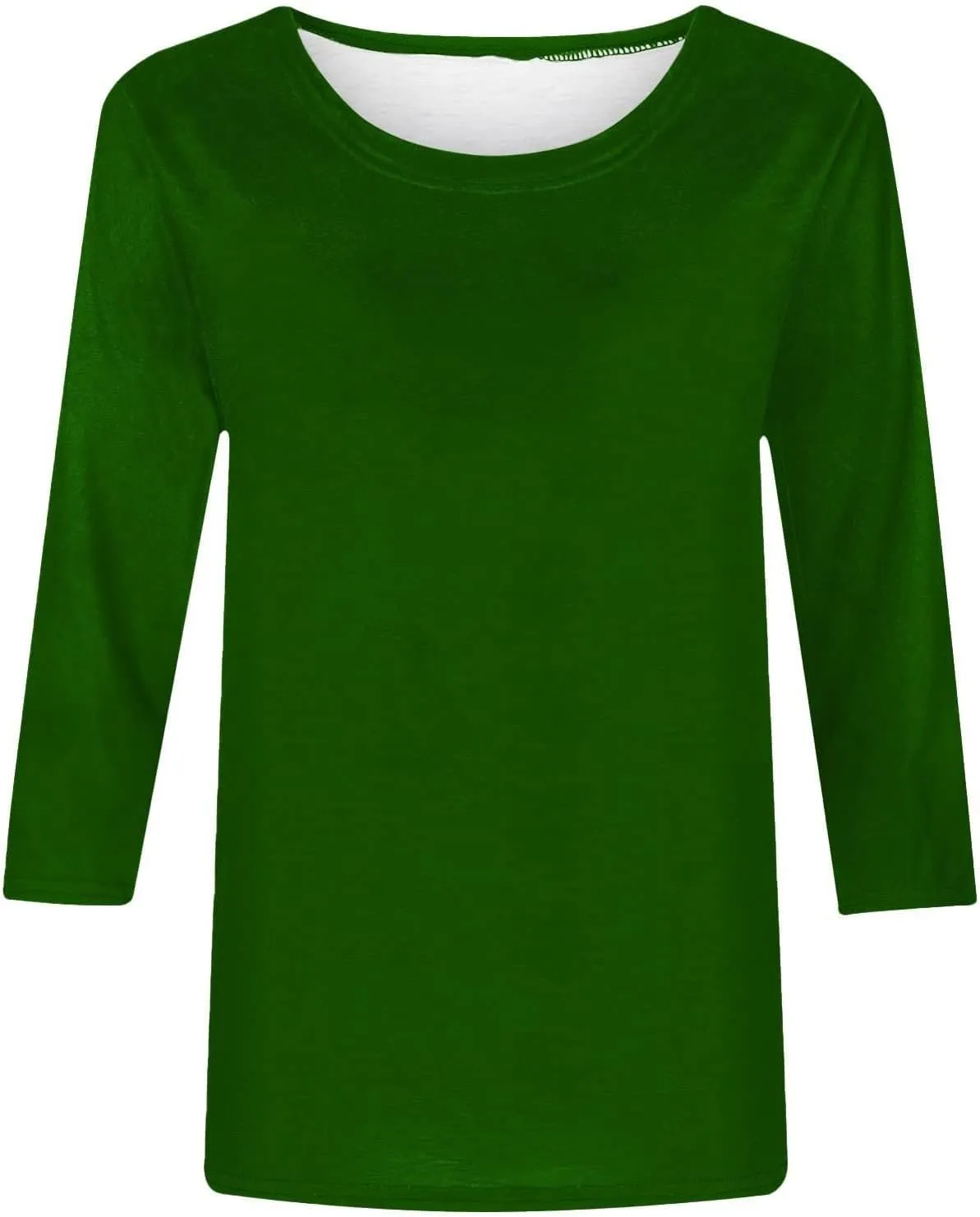 Womens Basic Cotton Tops Casual Loose 3/4 Sleeve Round Neck Pullover Blouses Summer Solid Color Dressy T Shirt