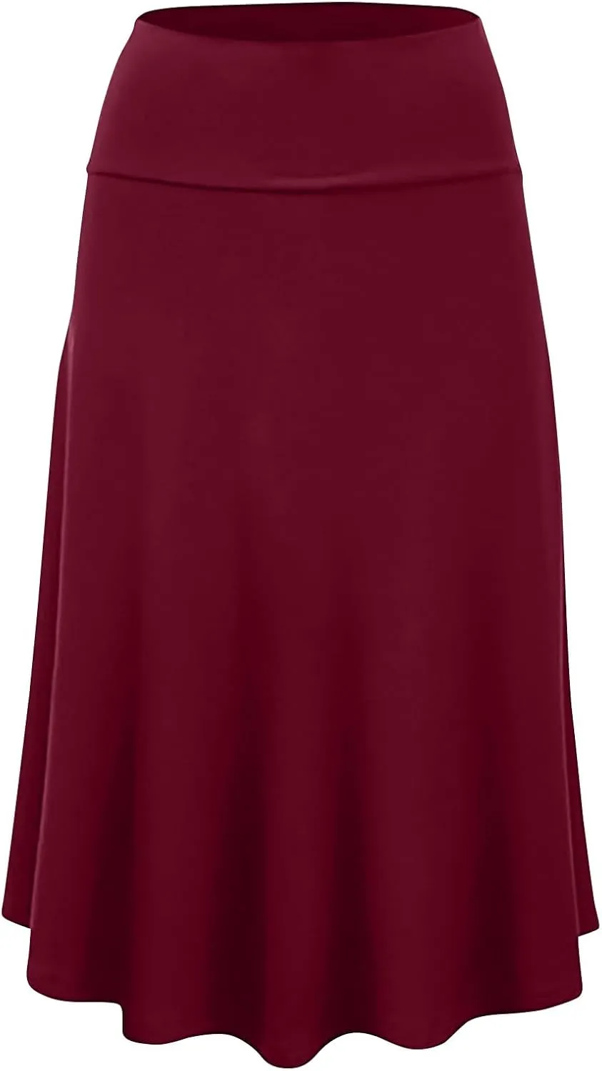 Womens Basic Midi Skirt Versatile Stretchy Flared Summer Casual High Waisted Skirt Pleated A-Line Skirts