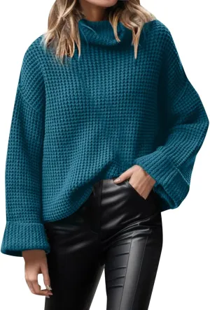Women's Bat Sleeve Sweaters Oversized Sweaters Loose Chunky Knit Pullover Jumper Comfy Winter Warm Turtleneck Sweater