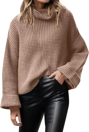 Women's Bat Sleeve Sweaters Oversized Sweaters Loose Chunky Knit Pullover Jumper Comfy Winter Warm Turtleneck Sweater