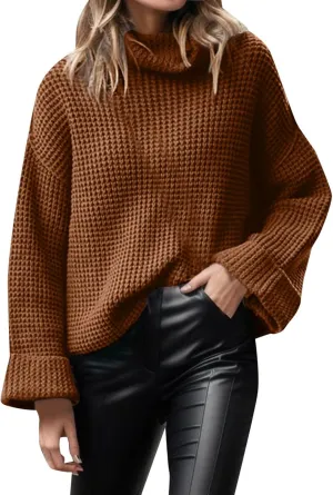 Women's Bat Sleeve Sweaters Oversized Sweaters Loose Chunky Knit Pullover Jumper Comfy Winter Warm Turtleneck Sweater