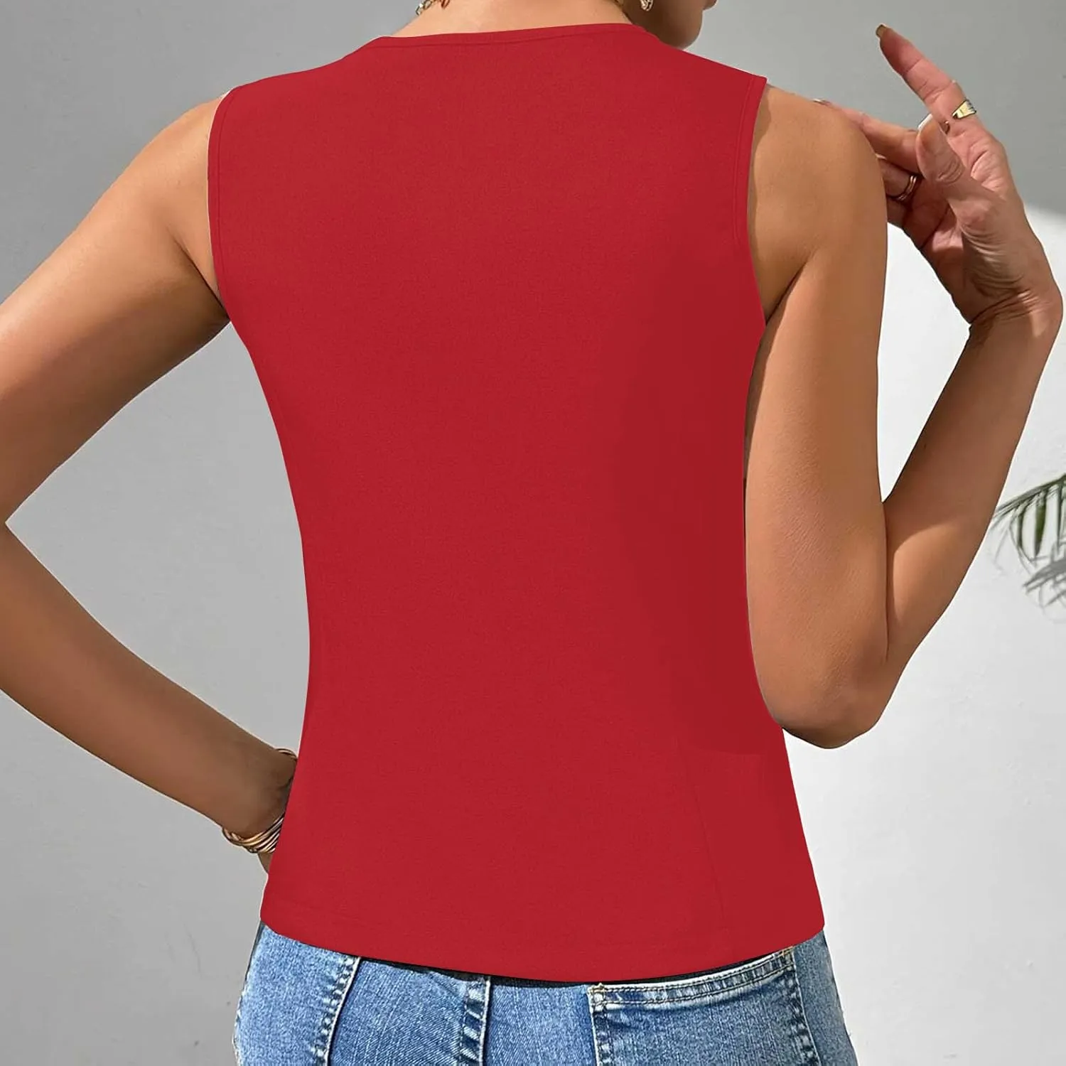 Womens Blazer Vest V Neck Sleeveless Button down Vest Work Casual Fitted Waistcoat Trendy Suit Tops Summer Dressy Tops