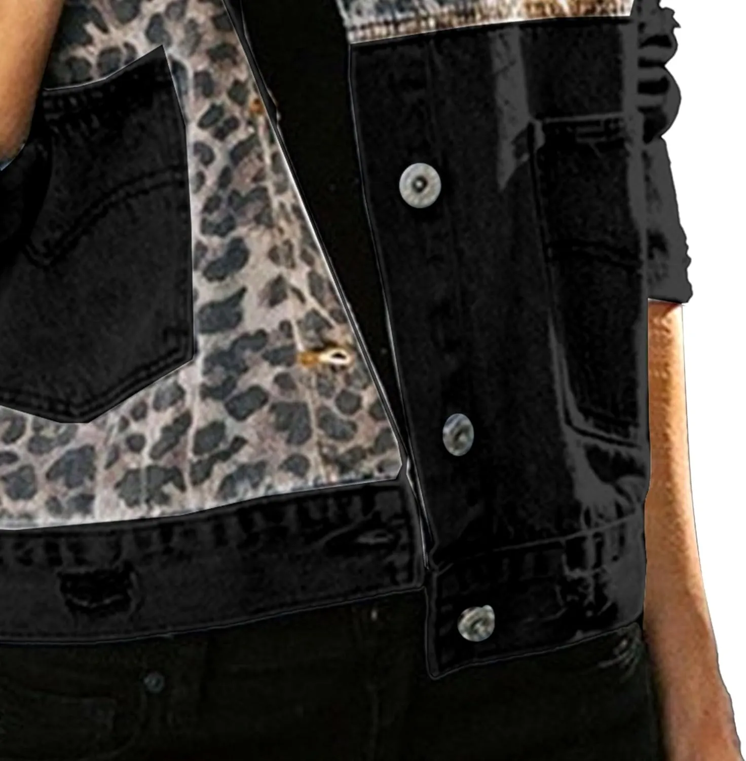 Womens Button Down Distressed Leopard Denim Jean Jacket Washed Long Sleeve Ripped Cheetah Jean Coat 2025